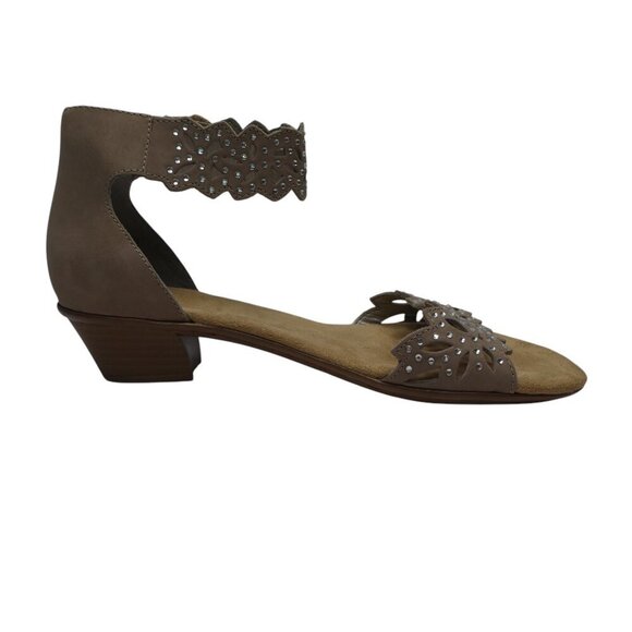 Reiker Rabea Taupe Leather Jeweled Open Toe Ankle Cuff Sandals Womens 37 US 7 - Picture 5 of 13